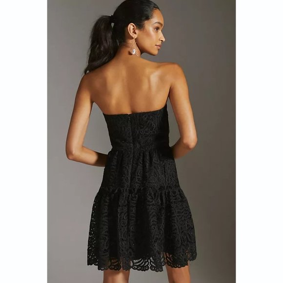 Anthropologie Eva Franco Floral Lace Strapless Mini Prom Black Cocktail Dress - Picture 5 of 5